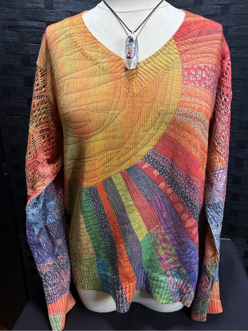 Multicolor Sunburst V-Neck Women's Sweater